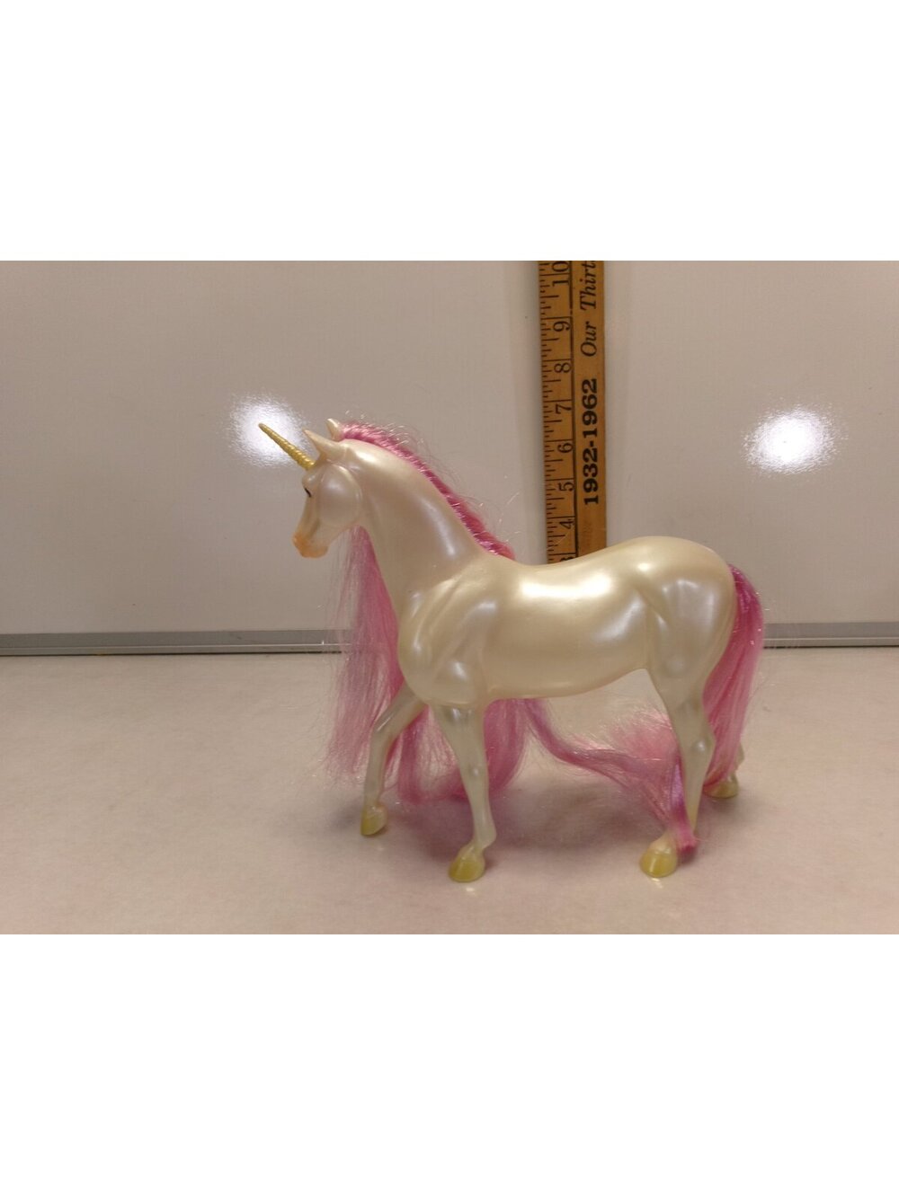 Pearl White Unicorn Toy Horse Long Pink Mane and Tail Gold Horn